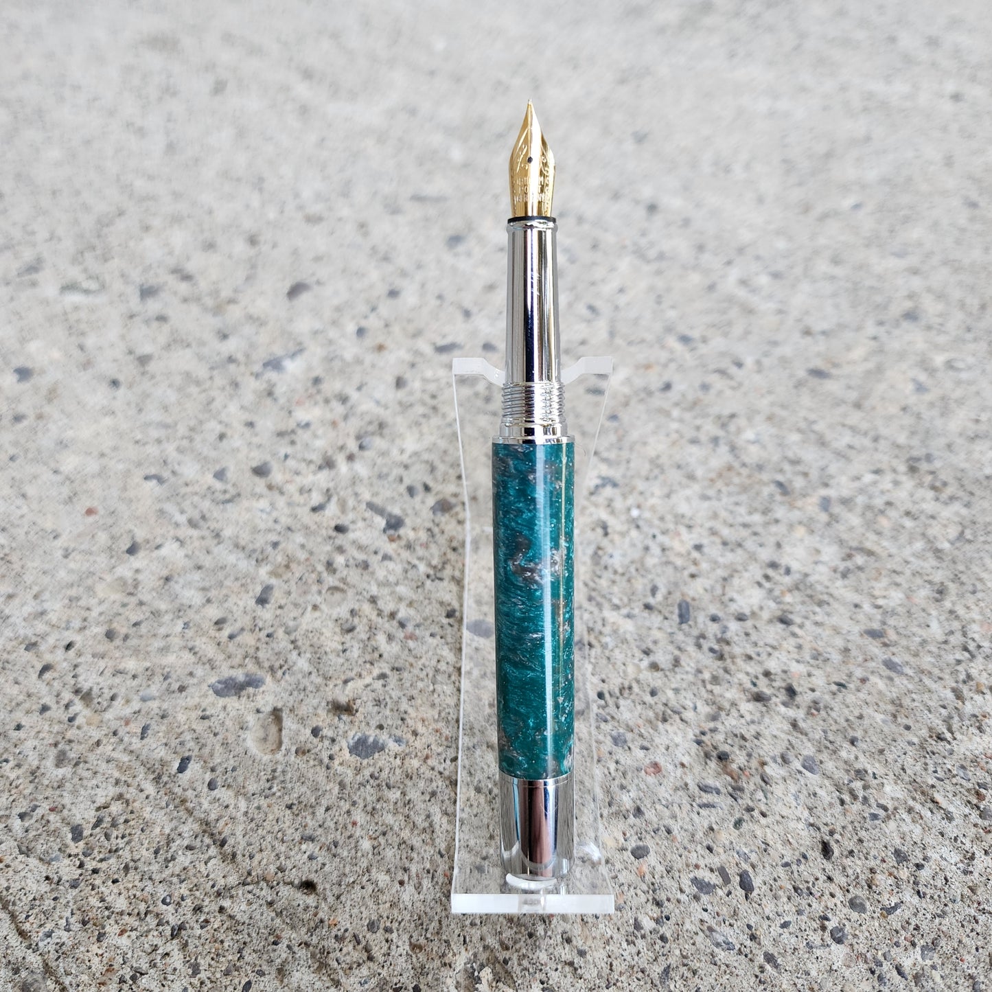 Custom Hand Turned Fountain Pen - Teal/Silver
