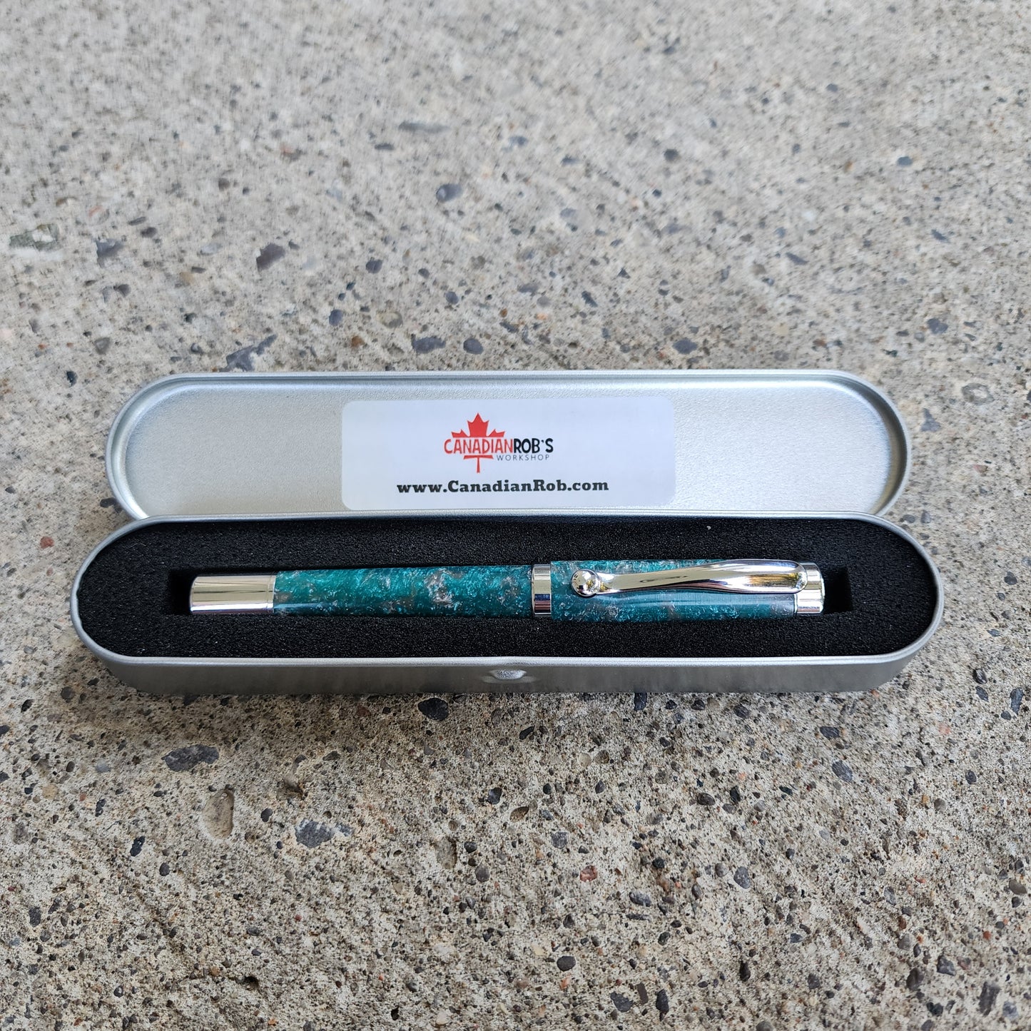 Custom Hand Turned Fountain Pen - Teal/Silver